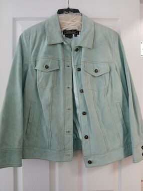 100% Leather Suede Mint Trucker-Style Jacket -  1X